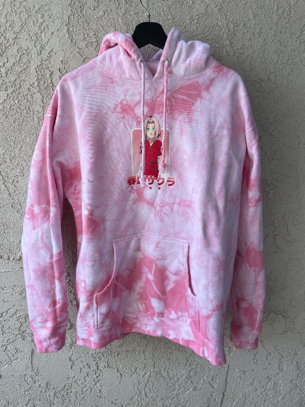 Hypland x Naruto Sakura Haruno Pink Tie Dye Graphic Hoodie Pullover Unisex Large